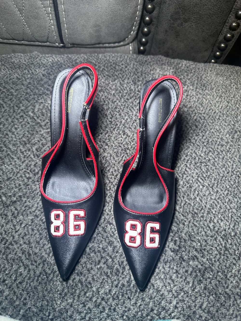 Pointed Slingback Women’s Heels in Black with Red Trim
